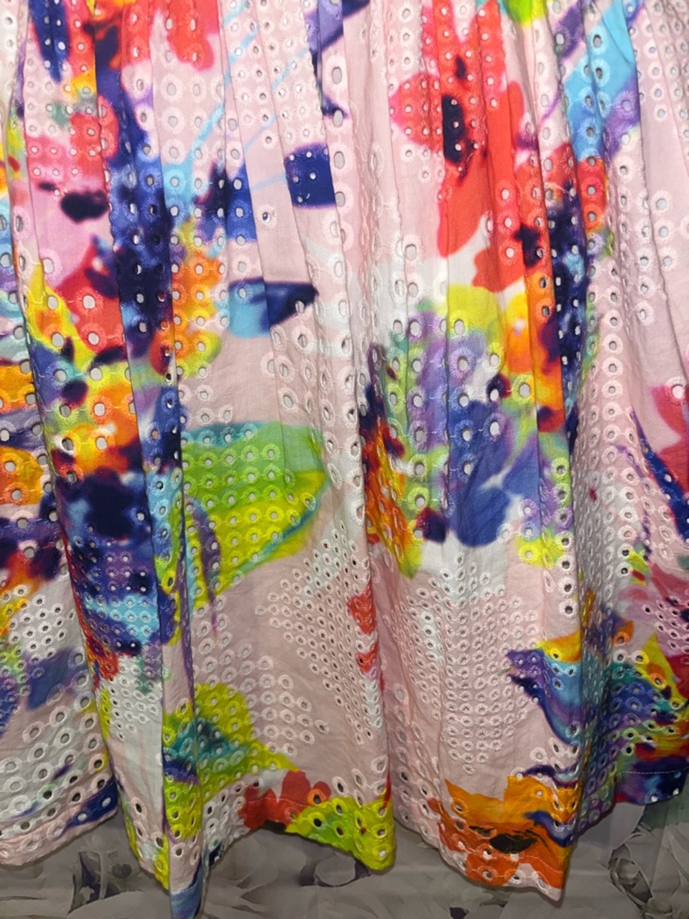 Trina Turk Elin  Watercolor Floral Eyelet Fit & Flare Dress W/Pockets size 4 - Picture 3 of 7